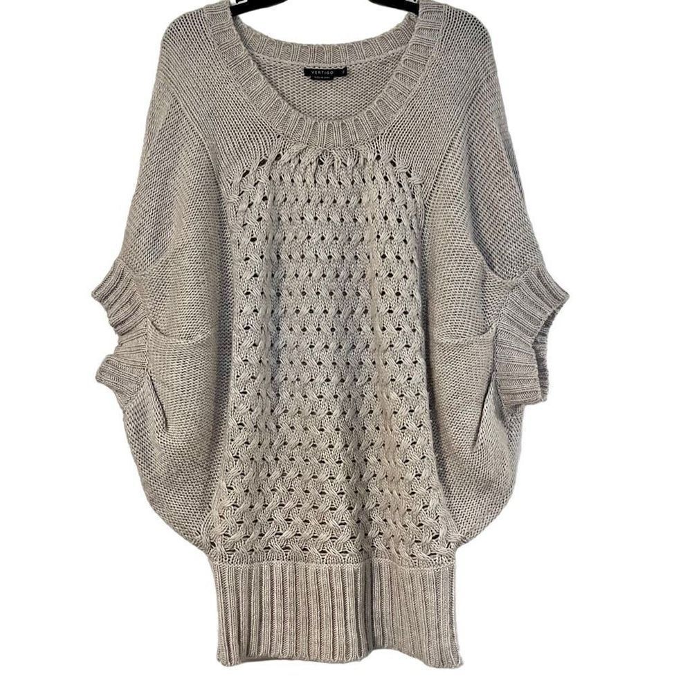 Vertigo Cream Short Sleeve Batwing Dolman Oversized Sweater Extra Small